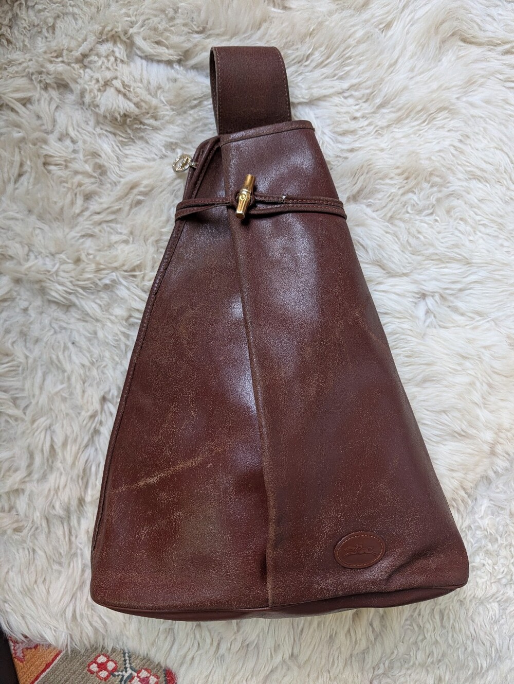 Rare Vintage Longhcamp Leather Triangle Rouseau Bag - Picture 2 of 10